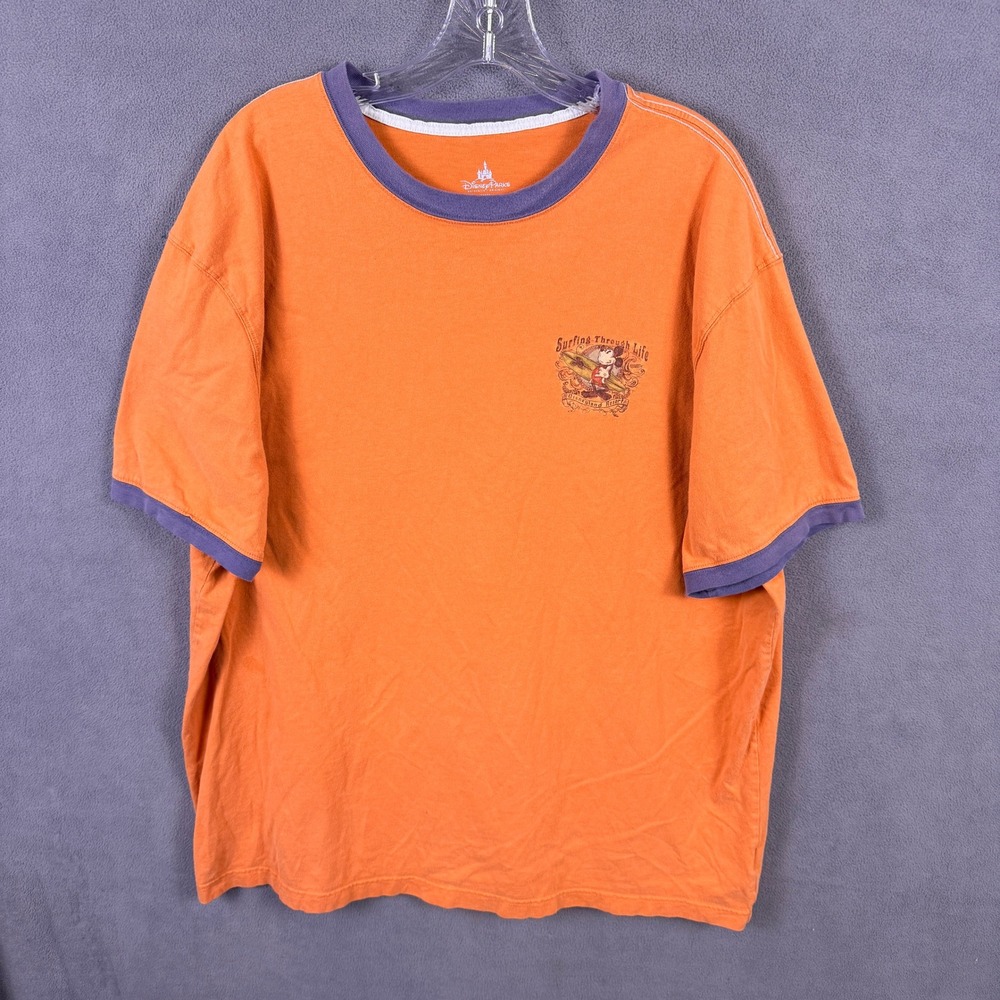 VTG Disney Parks Disneyland Resort Ringer Shirt Mens XXL Mickey Mouse Surfing